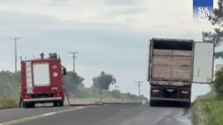 Carreta pega fogo e causa congestionamento na BR-116, próximo a Guaíba