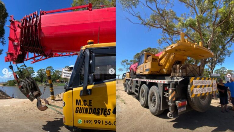 Guindaste chega a Arambaré para instalar as vigas centrais da nova Ponte João Goulart