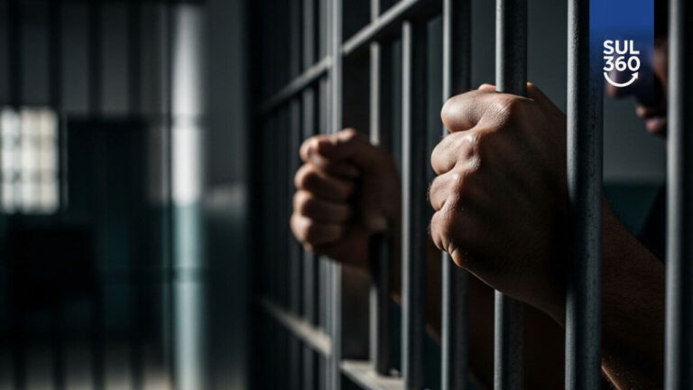 Homem condenado e preso em uma cela de prisão