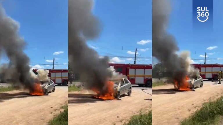 Incêndio destrói carro no bairro Olaria, em Camaquã