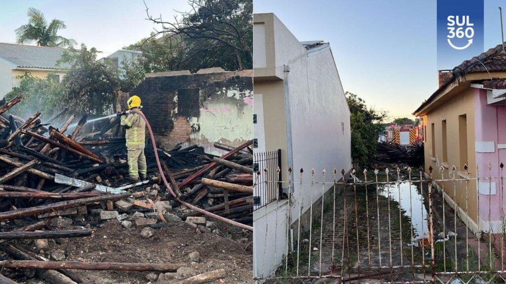 Incêndio atinge residência usada como depósito de madeira no Centro de Camaquã