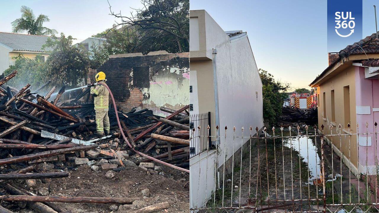 Incêndio atinge residência usada como depósito de madeira no Centro de Camaquã