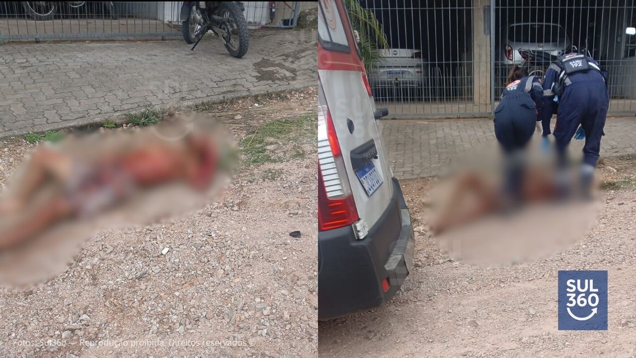 Homem ferido é socorrido por ambulância no bairro Vila Nova, em Camaquã