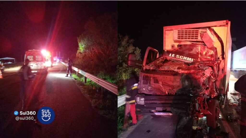 Colisão entre caminhões deixa um morto na BR-116, em Tapes