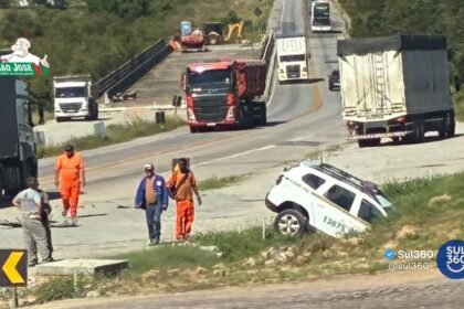 Caminhão colide em viatura da Brigada Militar na BR-116, em Cristal