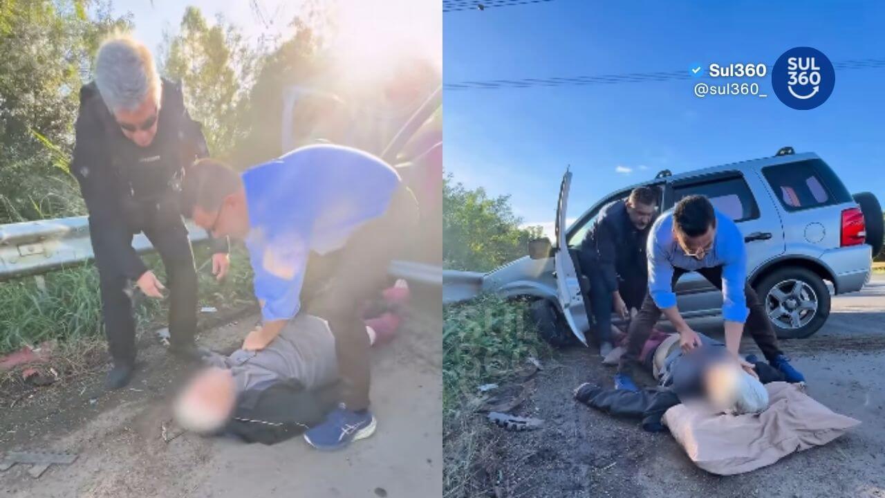 Camaquense Marcelo Maranata socorre idoso após acidente da BR-386