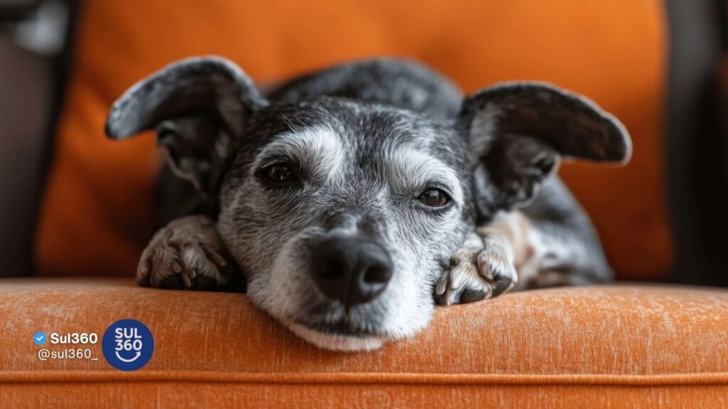 cão idoso deitado, cachorro descansando