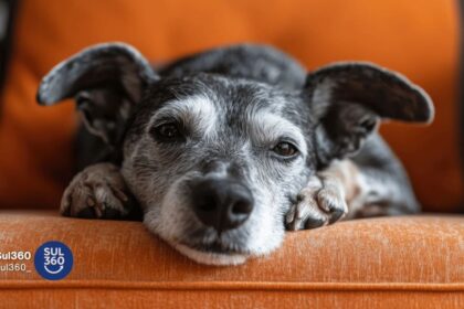 cão idoso deitado, cachorro de estimação