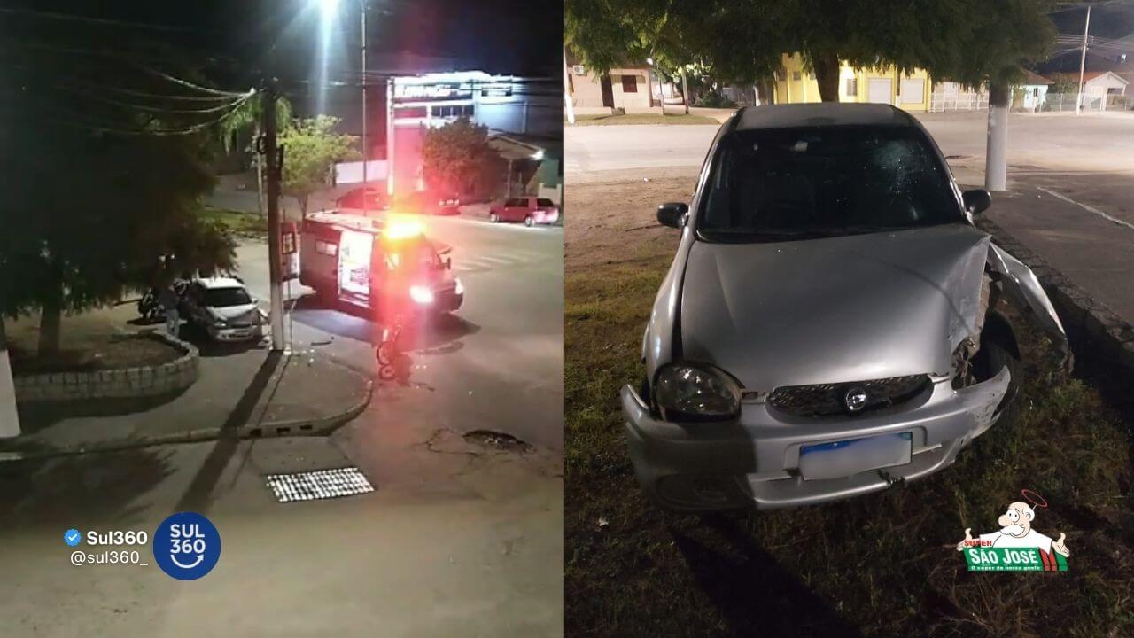 Motorista colide em poste na avenida Nestor de Moura Jardim, em Camaquã
