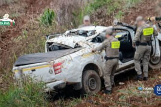 Viatura capota e deixa dois policiais feridos na ERS-350, em Dom Feliciano