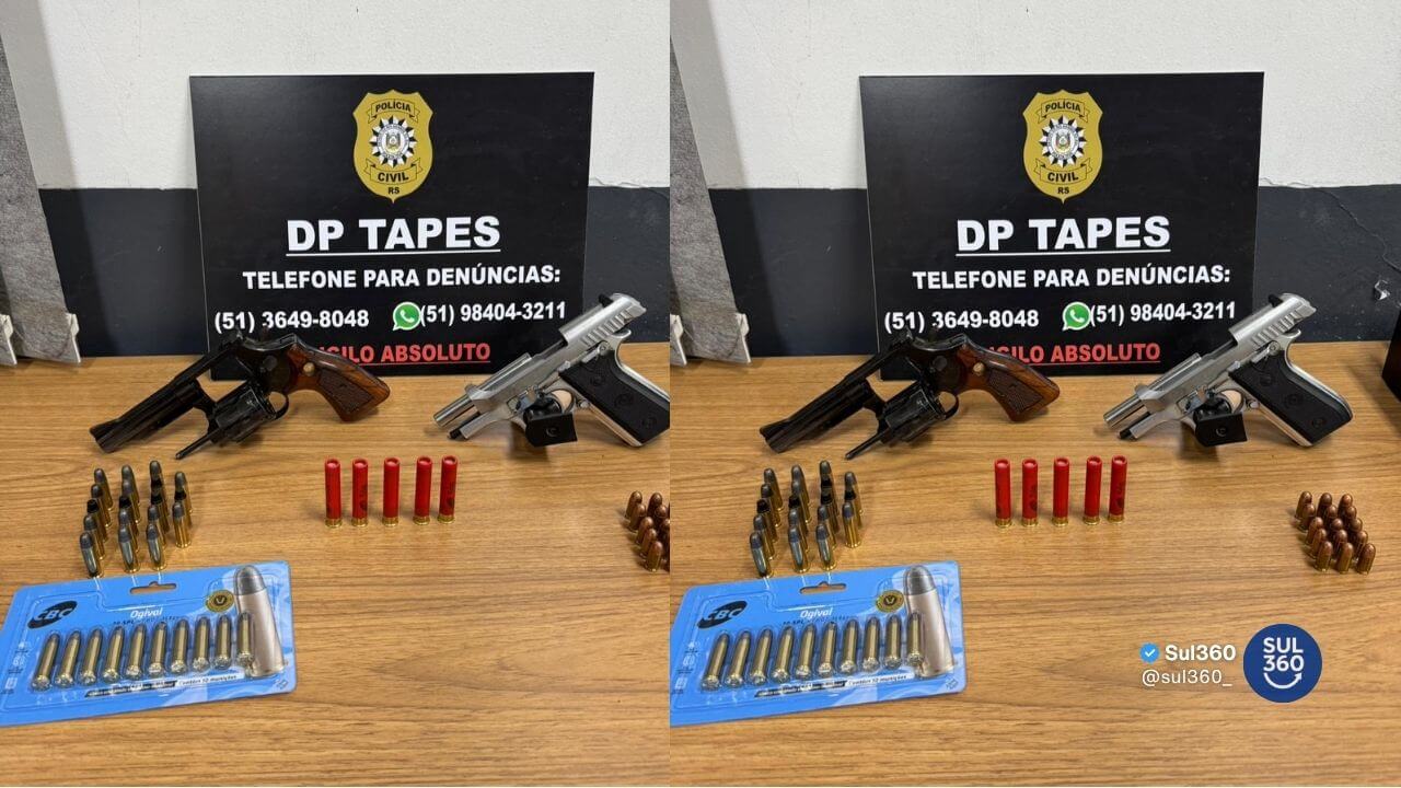 Homem de 62 anos é flagrado com armas e munição irregular em Tapes
