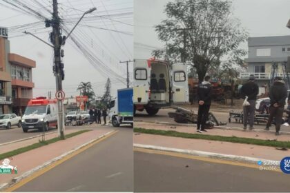 motocicleta colide em caminhao em camaqua