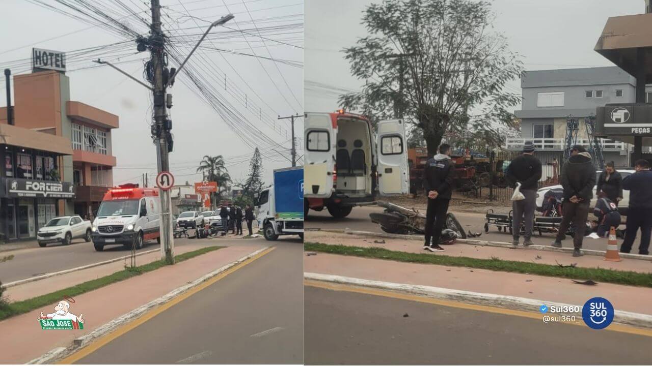 Motociclista fica ferido em colisão com caminhão em avenida de Camaquã